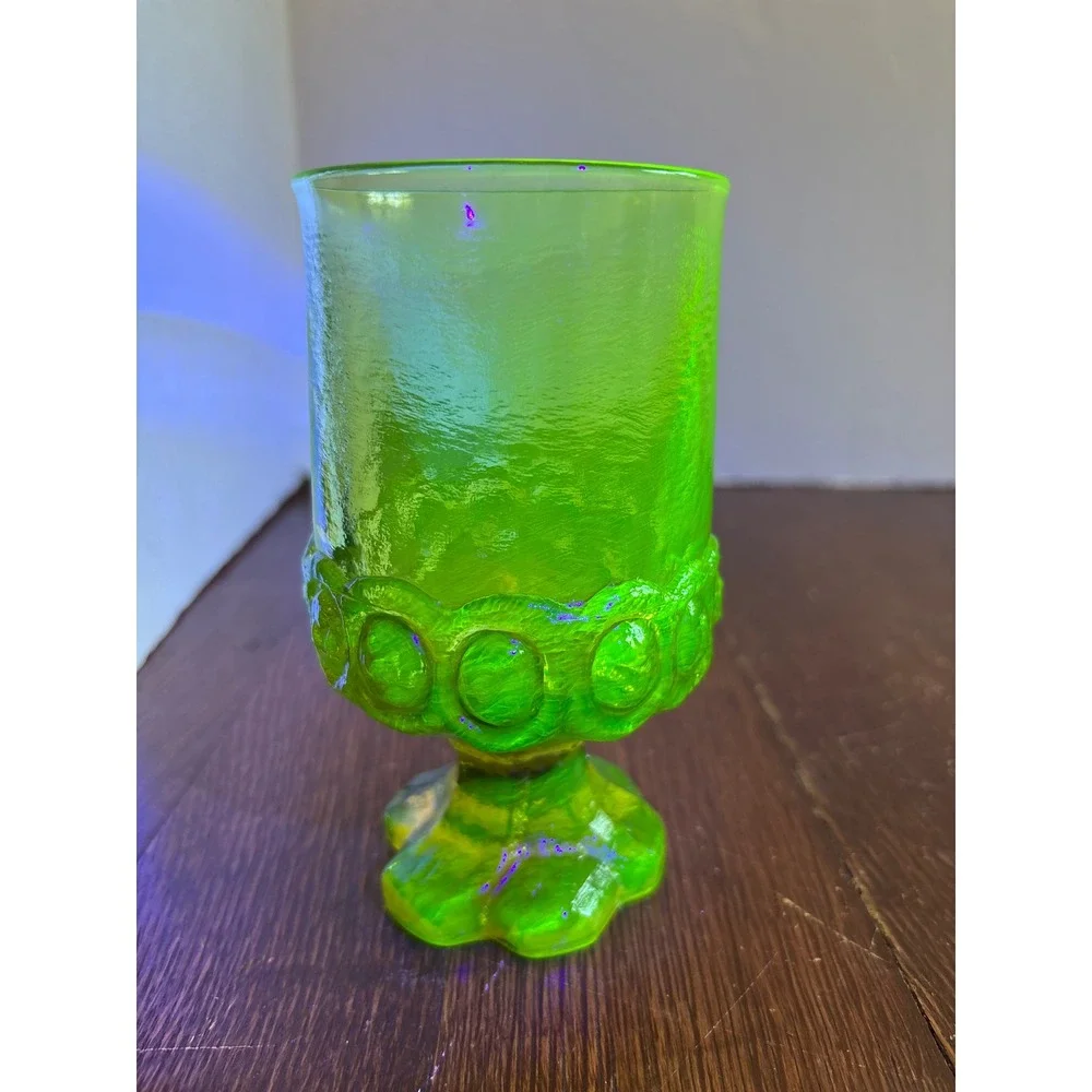 Vintage Tiffin Franciscan Madeira Citron Uranium Glass Water Goblet Green Glow